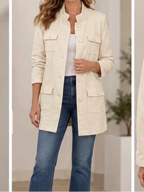 J. Jill Jackets & Blazers - J. Jill Cream/ pale yellow Textured Cotton Longline Jacket – Size L